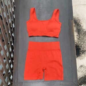 Amazon | Ribbed Blood Orange Two Piece Workout Set